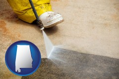alabama map icon and pressure washing a concrete surface