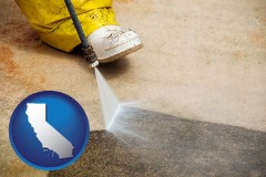 california map icon and pressure washing a concrete surface
