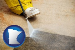 minnesota map icon and pressure washing a concrete surface