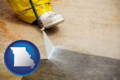 missouri map icon and pressure washing a concrete surface