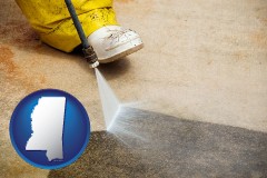 mississippi map icon and pressure washing a concrete surface