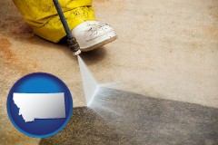 montana map icon and pressure washing a concrete surface