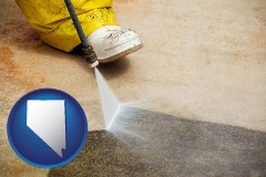 nevada map icon and pressure washing a concrete surface