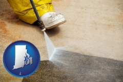 rhode-island map icon and pressure washing a concrete surface