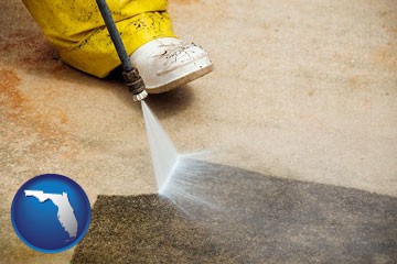 pressure washing a concrete surface - with Florida icon