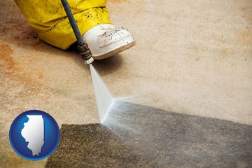 pressure washing a concrete surface - with Illinois icon
