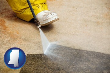 pressure washing a concrete surface - with Mississippi icon