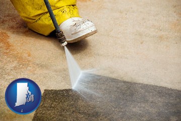 pressure washing a concrete surface - with Rhode Island icon