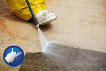pressure washing a concrete surface - with West Virginia icon