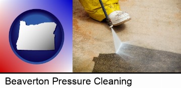 pressure washing a concrete surface in Beaverton, OR